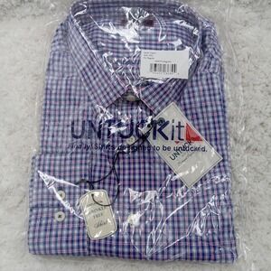 UNTUCKit Shirt Mens 2XL Blue Pink Woven Tattersall Check Performance Nylon Reg‎